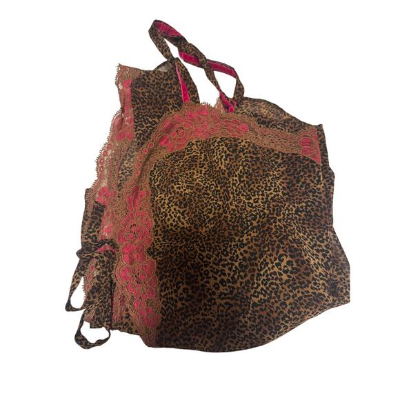 VICTORIA'S SECRET Leopard Print Hot Pink Lace/Velvet Trim Babydoll Camisole Sz L - Picture 3 of 5